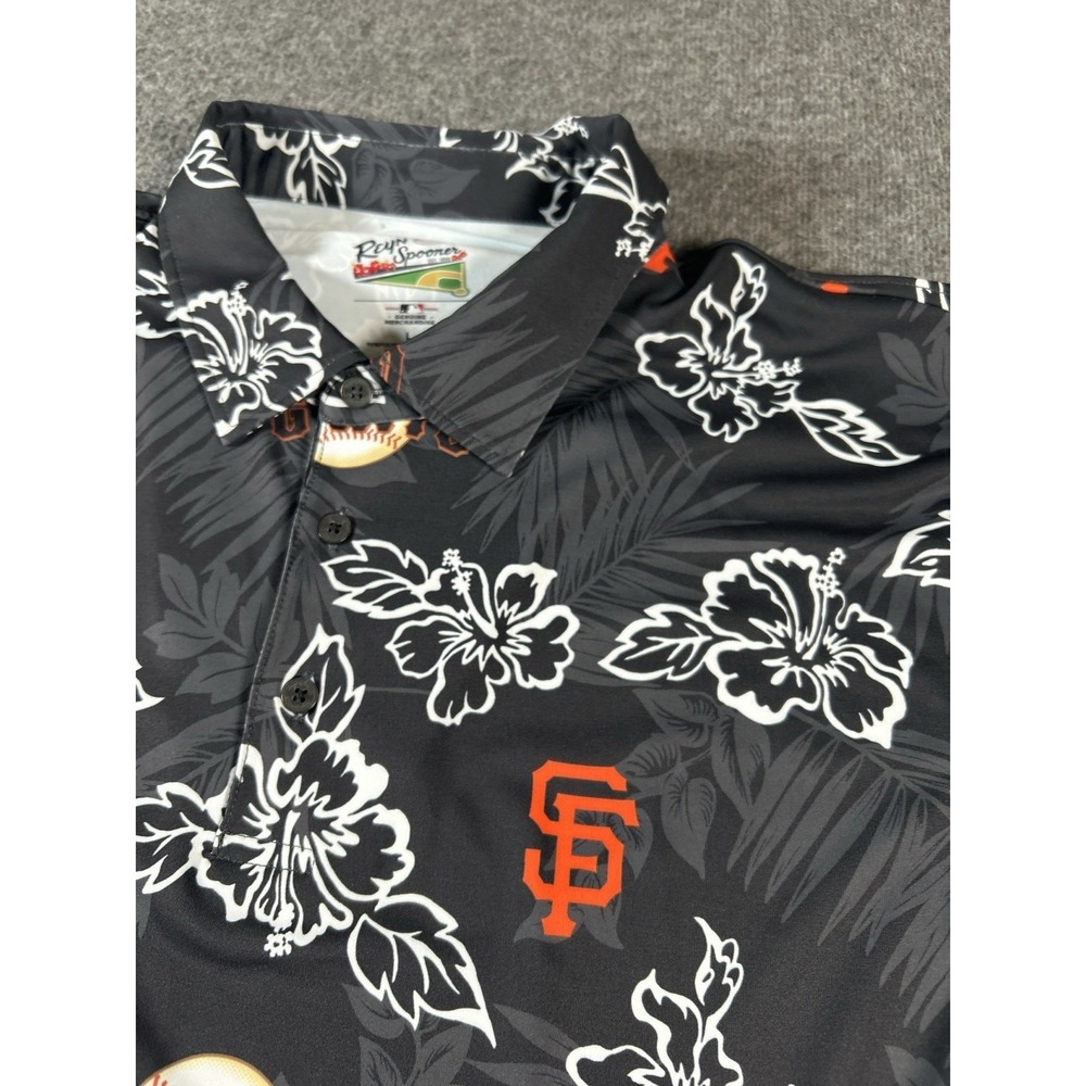 Reyn Spooner Polo Shirt Mens L Black San Francisco Giants MLB Baseball Hawaiian